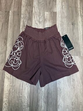 Deja Bleu High Waist Embroidered Cotton Shorts, Size Small